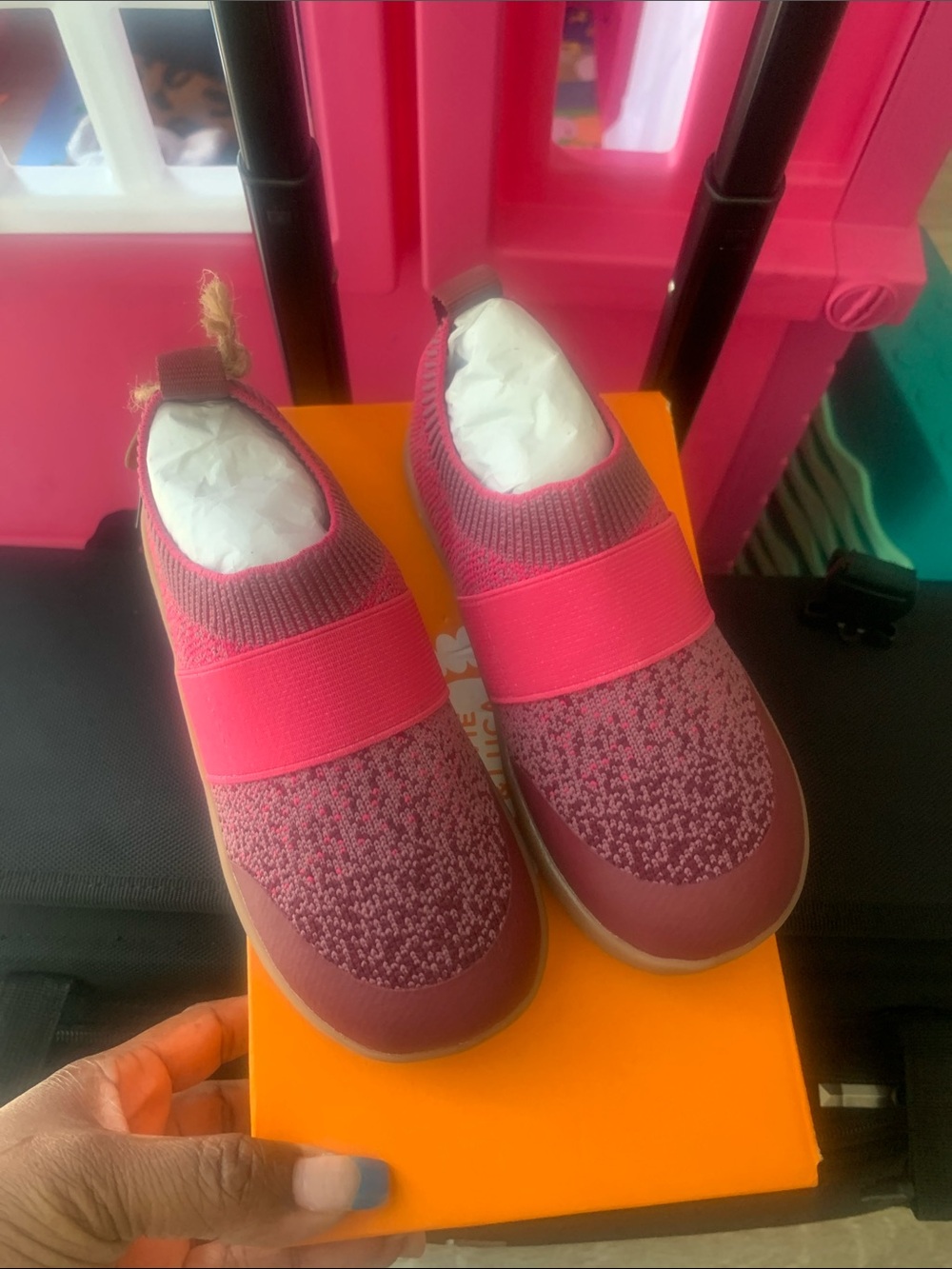 Livie & Luca Girls Berry Pink Slip-On Knit Sneakers